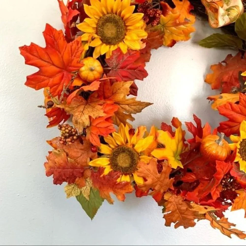 Thanksgiving Fall Faux Floral Round Wreath Autumn Holiday Decor Gift Idea